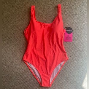 ☀️👙 NWT - INFAMOUS SWIM CANDICE FLORESCENT CORAL SWIM SUIT - WOMENS XL